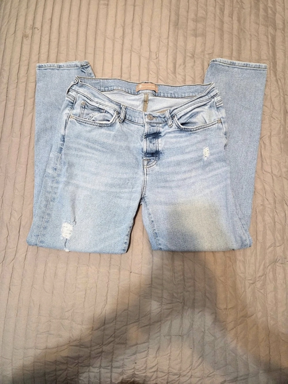 7 For All Mankind Luxe Vintage Distressed Button Fly Jeans Light Wash Size 29